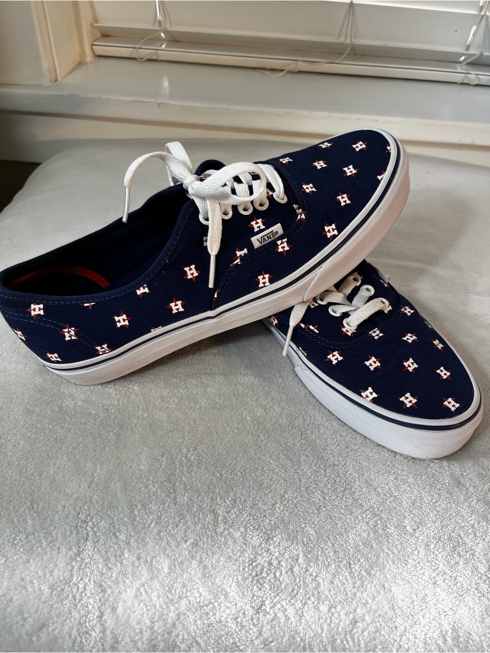 Vans X Astros Navy Canvas Low-Top Sneakers with White Laces and Orange Accent